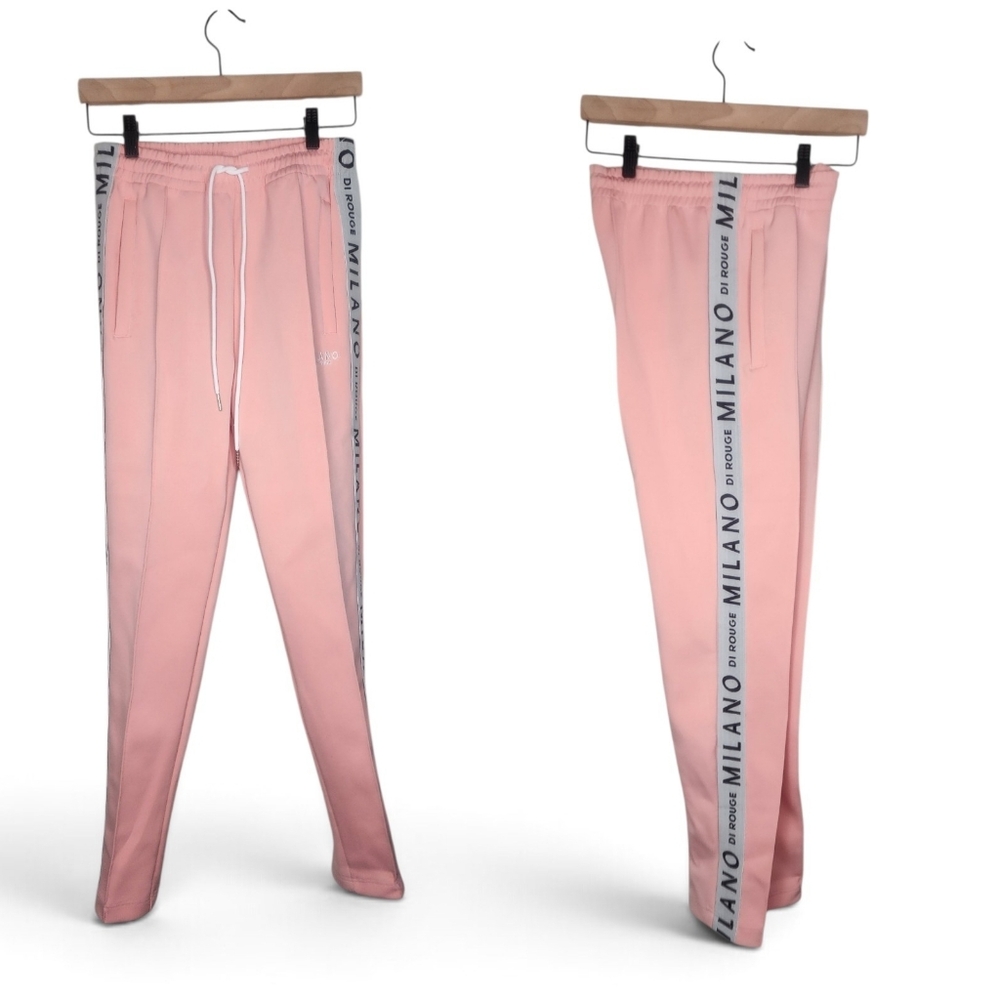Milano Di Rouge Side Logo Stripe Elastic Waist Track Pants in Pink Size S